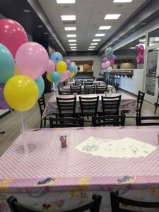 Room set-up for a young girls birthday party